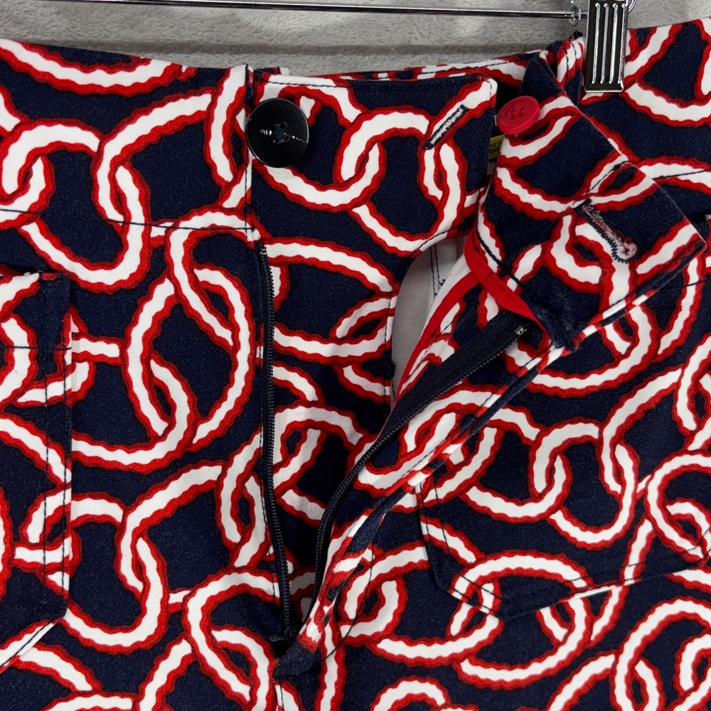 Maeve Anthropologie The Colette Pants Navy Red Chain Print Wide Leg Cropped 28 - Picture 6 of 10